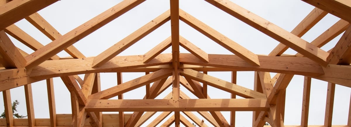 Timber frame interior with exposed structure
